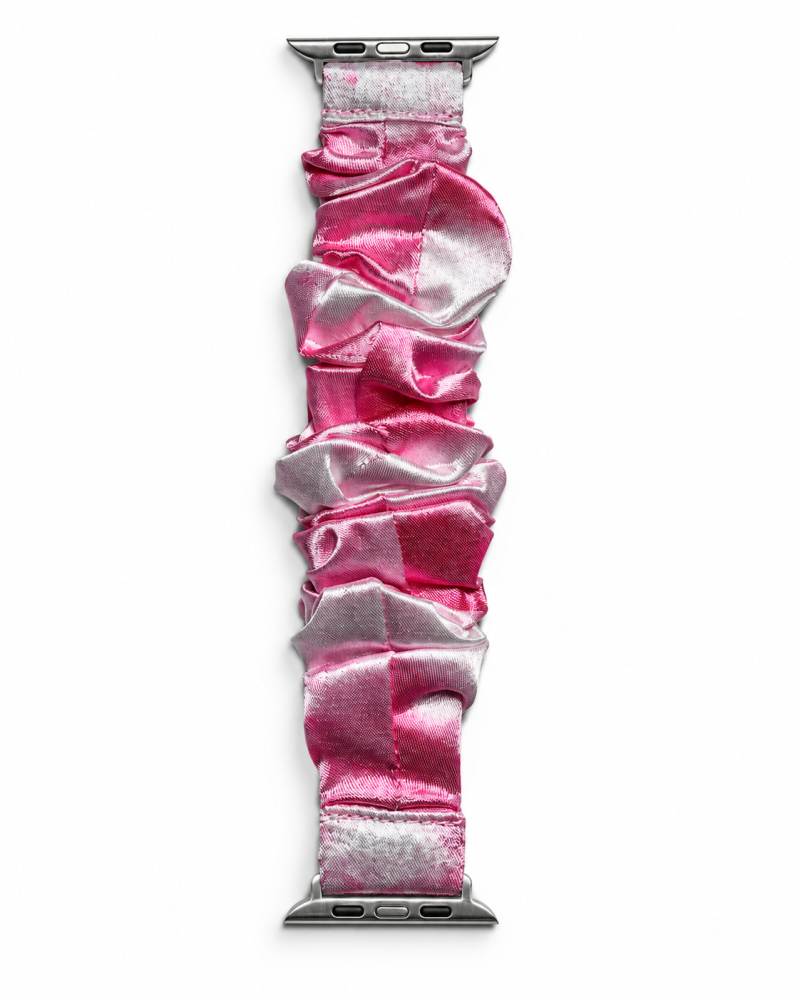 Model wearing Satin Scrunchie Band for Apple Watch – Light Pink Apple Watch band