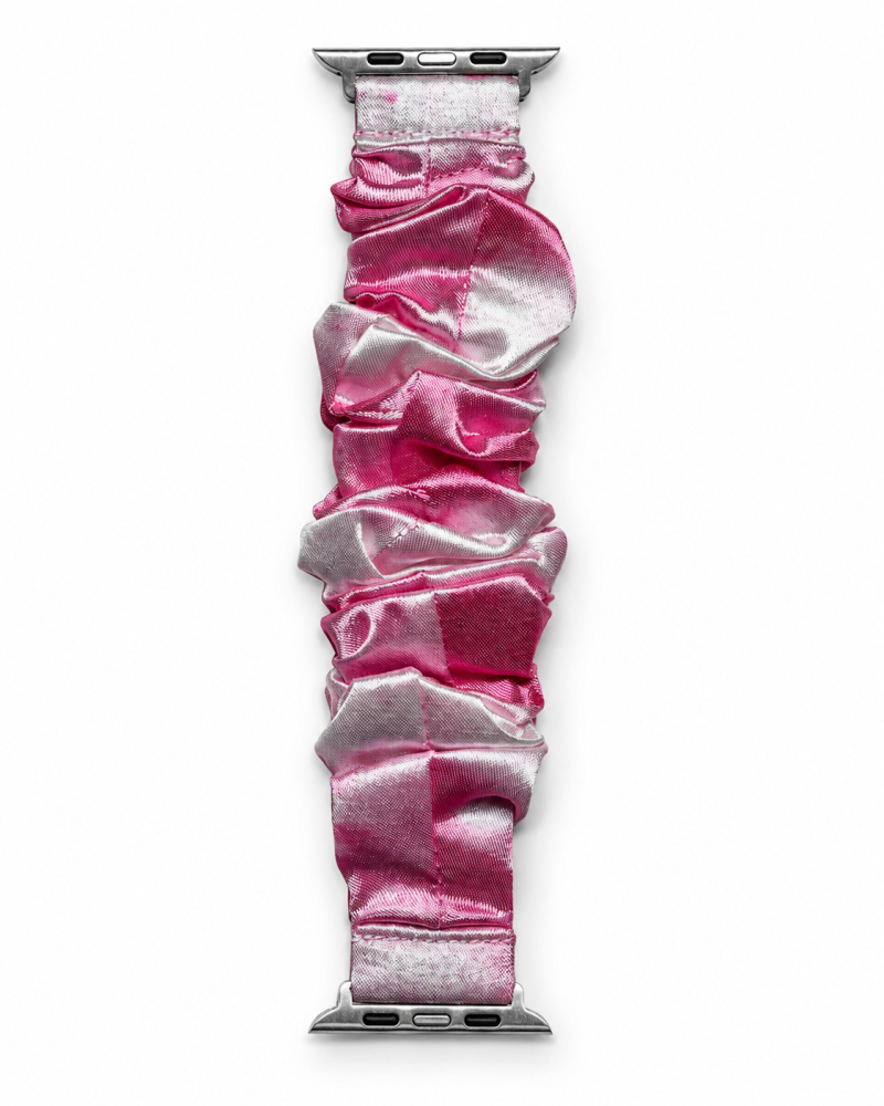 Model wearing Satin Scrunchie Band for Apple Watch – Light Pink Apple Watch band