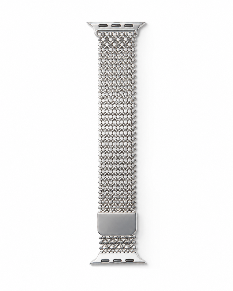 Model wearing Zoe Magnetic Band for Apple Watch – Silver Metal Apple Watch Band Apple Watch band