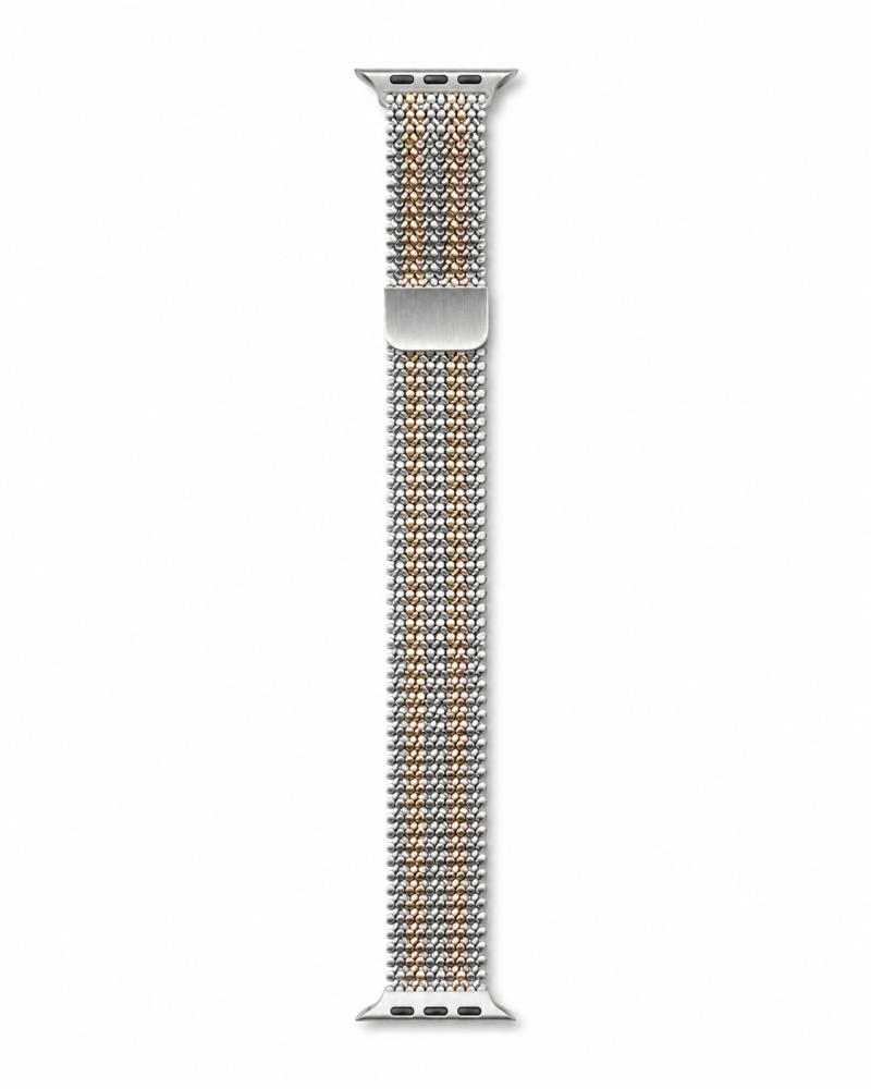 Model wearing Zoe Magnetic Band for Apple Watch – Silver Vintage Rose Gold Apple Watch band