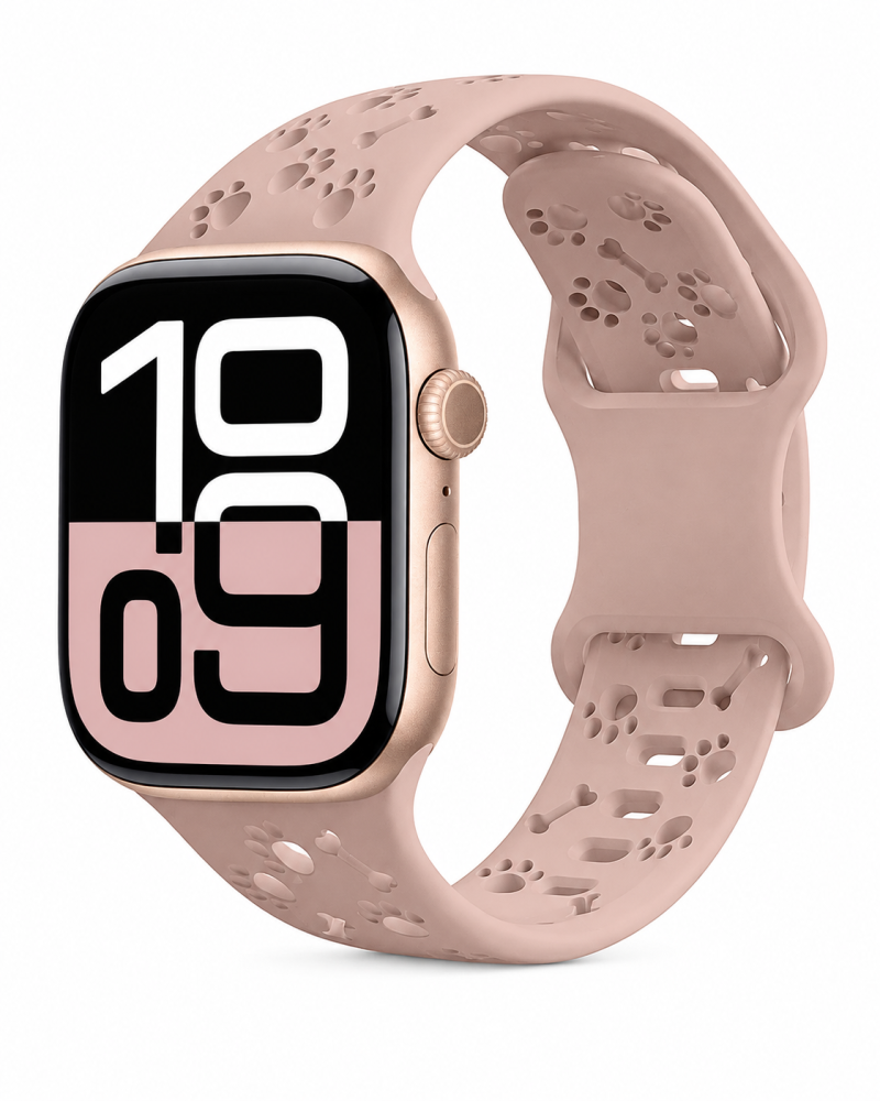 Model wearing Pooch Perfect Sport Band for Apple Watch – Pink Sand Apple Watch band