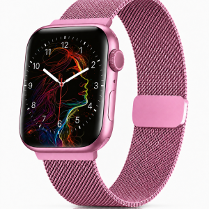 Model wearing Baby Pink Milanese Loop for Apple Watch Apple Watch band
