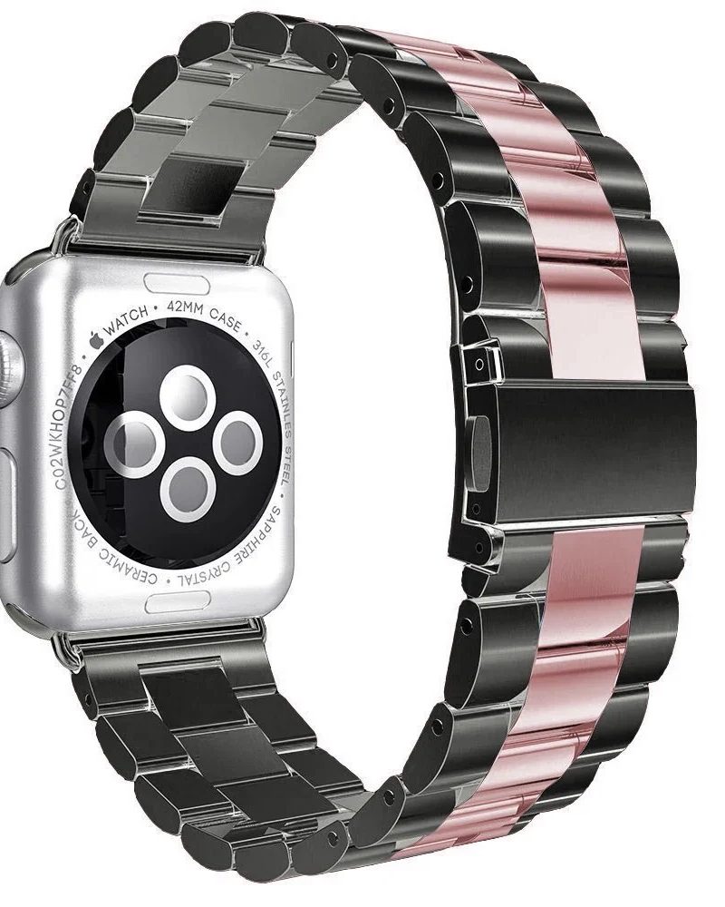Black Rose Pink Stainless Steel Band for Apple Watch - Image 4
