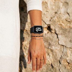 Model wearing Black Sport Loop Active Band For Apple Watch Apple Watch band