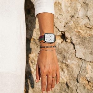 Model wearing Dark Cherry / Forest Green Sport Loop Band For Apple Watch Apple Watch band