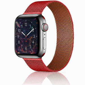 Model wearing Duo Red/Rose Pink Milanese Loop for Apple Watch Apple Watch band
