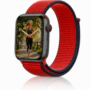 Model wearing Expedition Red Sport Loop for Apple Watch Apple Watch band