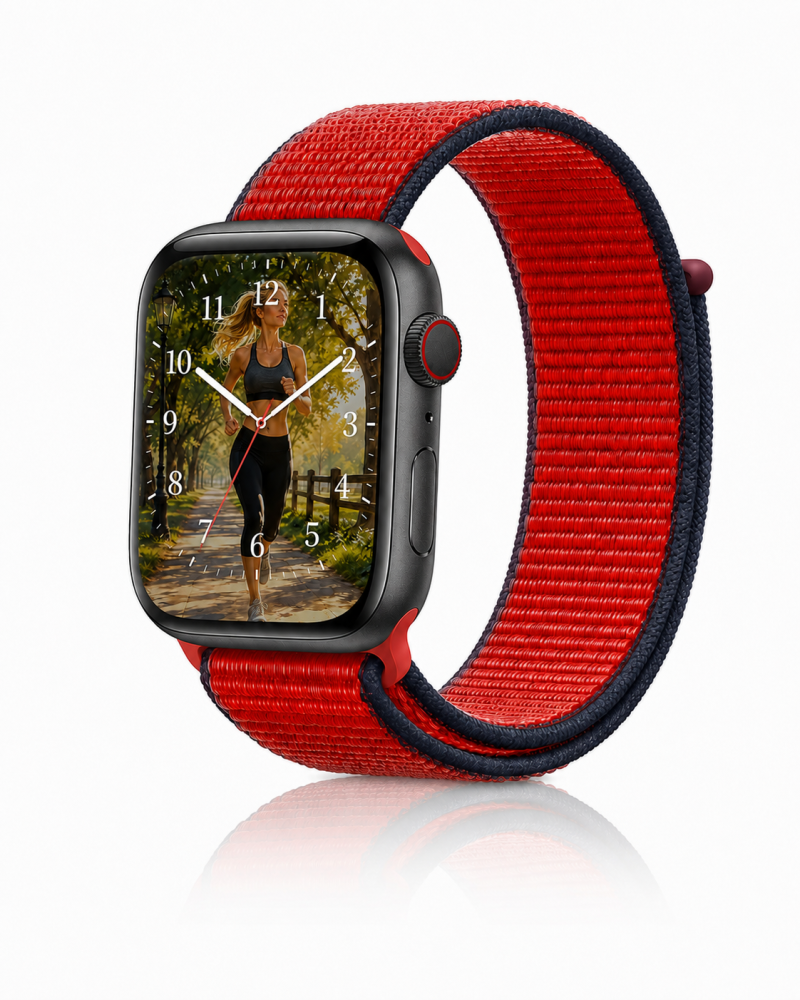 Model wearing Expedition Red Sport Loop for Apple Watch Apple Watch band