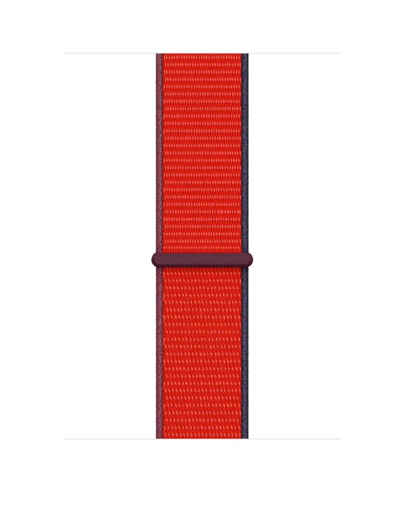 Bright red woven nylon Sport Loop Apple Watch band with hook-and-loop fastener