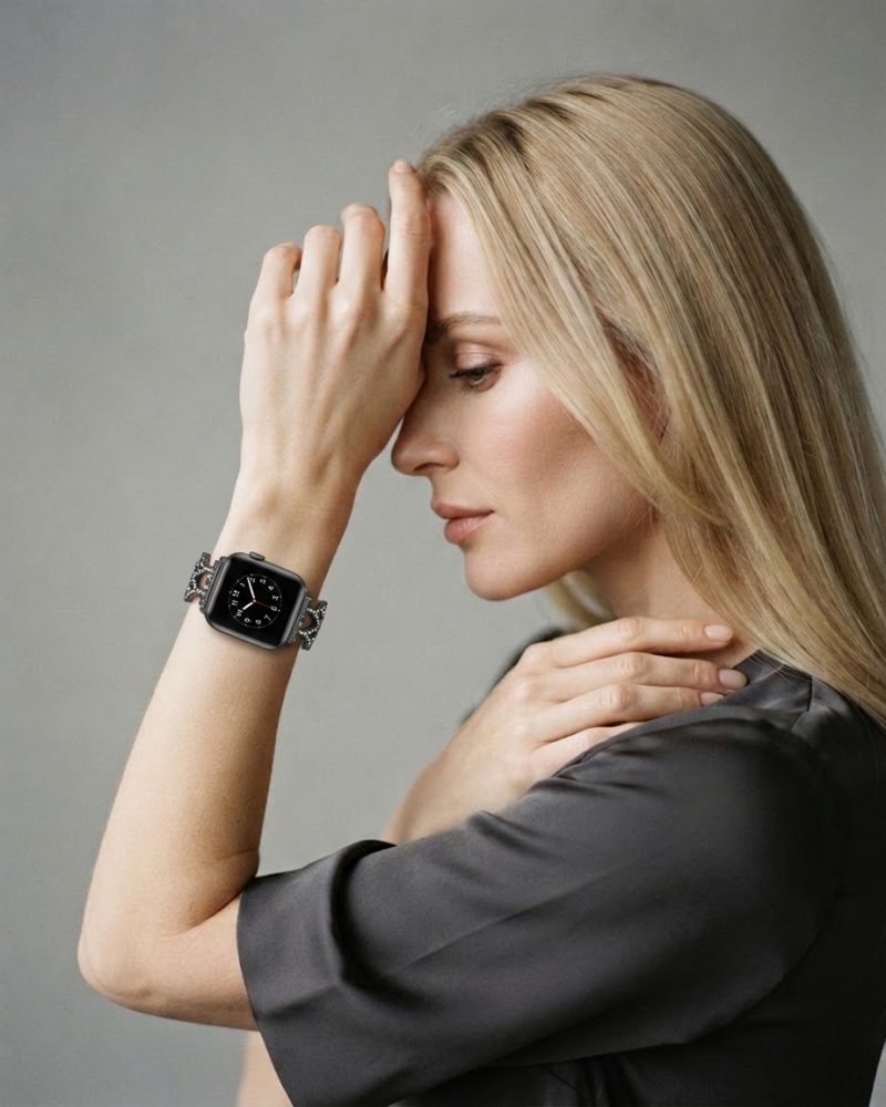 Model wearing Genevieve Bracelet Band For Apple Watch – Black Apple Watch band