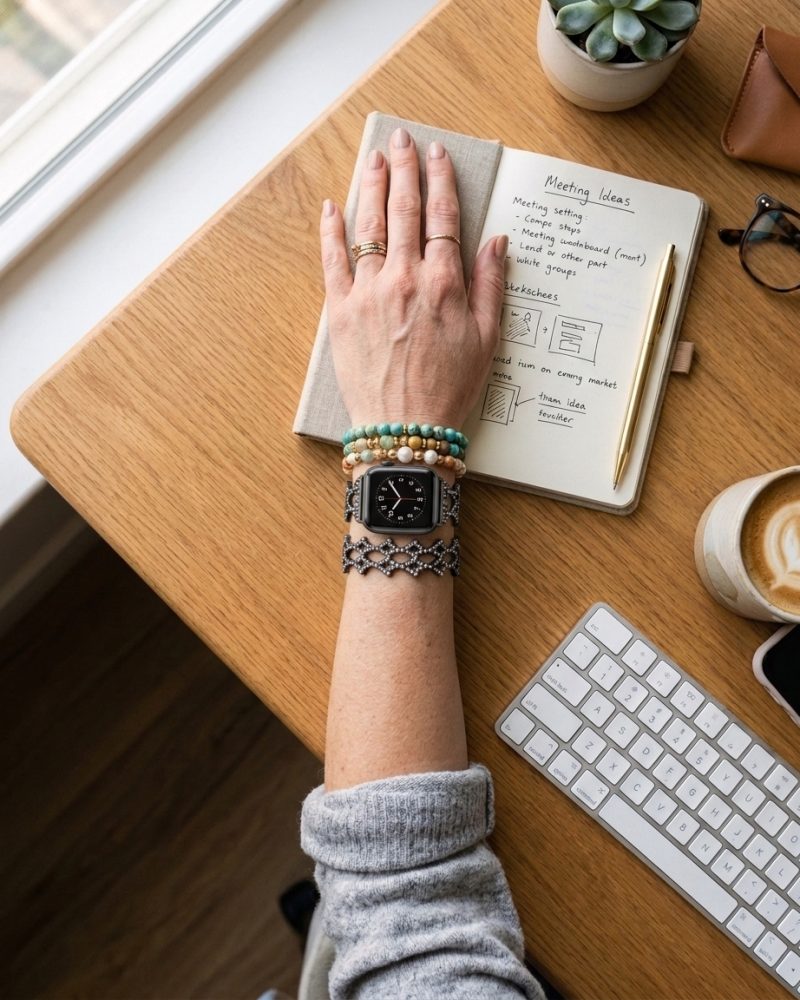 Model wearing Genevieve Bracelet Band For Apple Watch – Black Apple Watch band