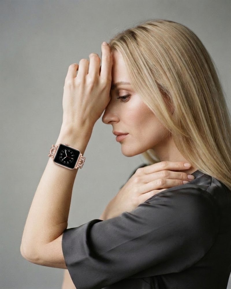 Model wearing Genevieve Bracelet Band For Apple Watch – Rose Gold Apple Watch band