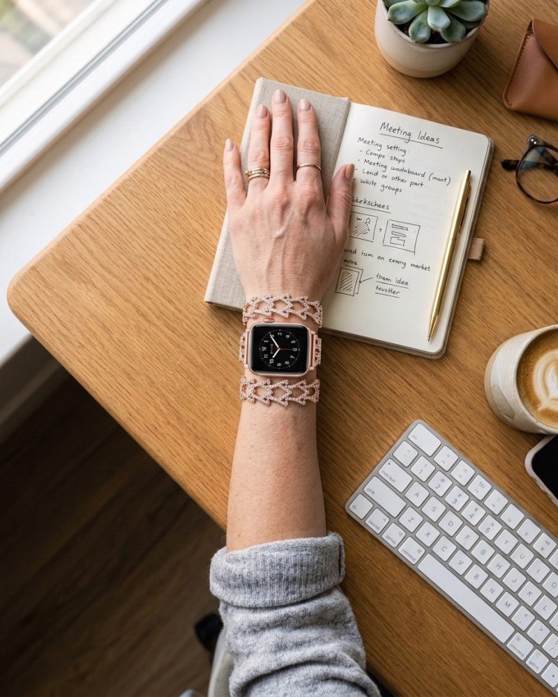 Model wearing Genevieve Bracelet Band For Apple Watch – Rose Gold Apple Watch band