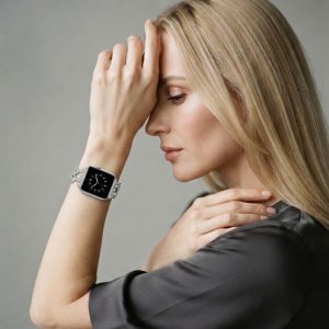 Model wearing Genevieve Bracelet Band For Apple Watch – Silver Apple Watch band