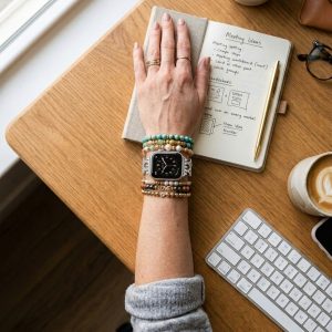 Model wearing Genevieve Bracelet Band For Apple Watch – Silver Apple Watch band