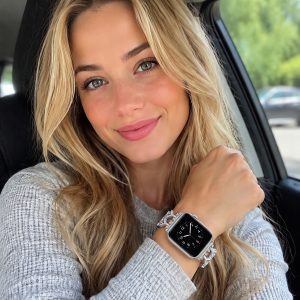 Genevieve Bracelet Band For Apple Watch – Silver worn by a model