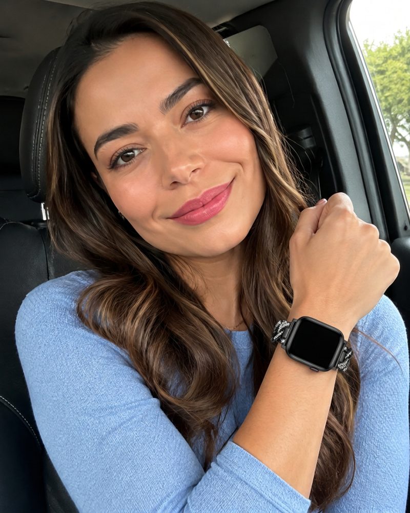 Model wearing Jersey Bracelet Band For Apple Watch – Black Apple Watch band