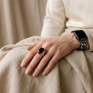 Model wearing Jersey Bracelet Band For Apple Watch – Black Apple Watch band