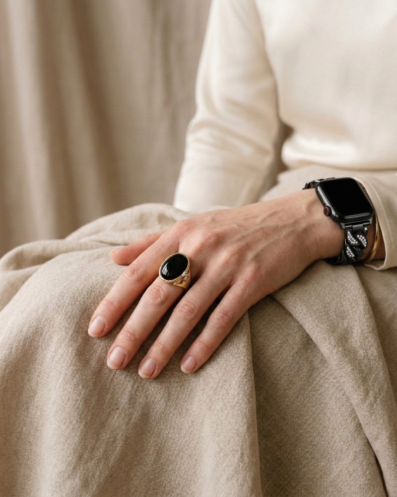 Model wearing Jersey Bracelet Band For Apple Watch – Black Apple Watch band