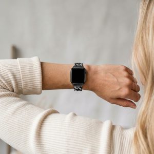 Model wearing Jersey Bracelet Band For Apple Watch – Black Apple Watch band