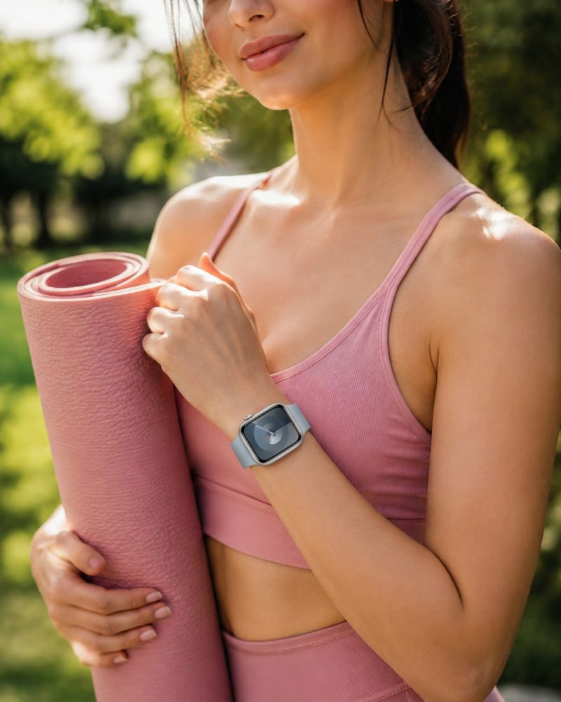 Model wearing Light Blue Sport Band for Apple Watch Apple Watch band