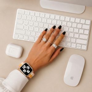 Model wearing Maize White Sport Loop Band For Apple Watch Apple Watch band