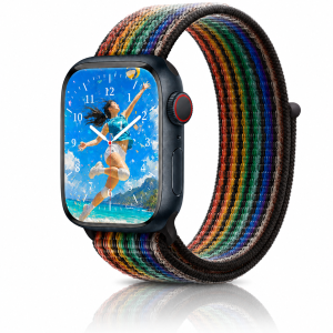 Model wearing Pride Edition Sport Loop Active Band For Apple Watch Apple Watch band
