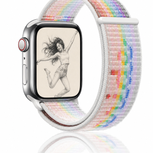 Model wearing Pride Edition Sport Loop Band For Apple Watch Apple Watch band