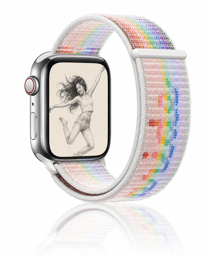 Model wearing Pride Edition Sport Loop Band For Apple Watch Apple Watch band