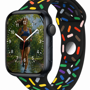 Model wearing Pride Sport Band for Apple Watch in Black Apple Watch band