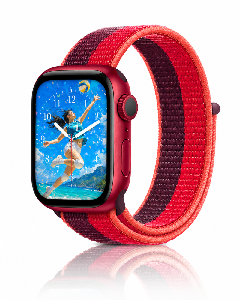 Model wearing Red / Dark Cherry Sport Loop For Apple Watch Apple Watch band