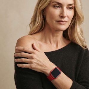 Model wearing Red Milanese Loop for Apple Watch Apple Watch band