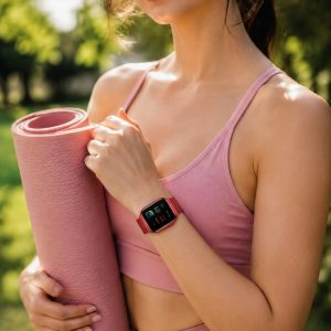 Model wearing Red Milanese Loop for Apple Watch Apple Watch band