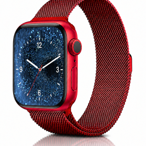 Model wearing Red Milanese Loop for Apple Watch Apple Watch band
