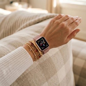 Model wearing Rose Pink Milanese Loop for Apple Watch Apple Watch band