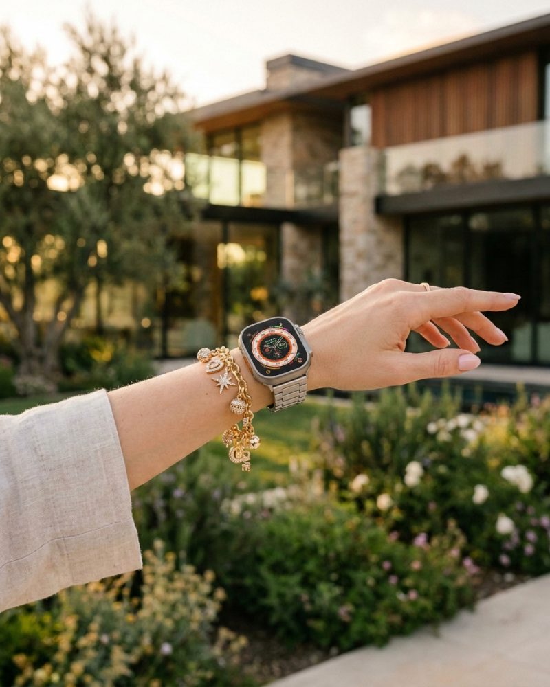 Model wearing Starlight Stainless Steel Band for Apple Watch Apple Watch band