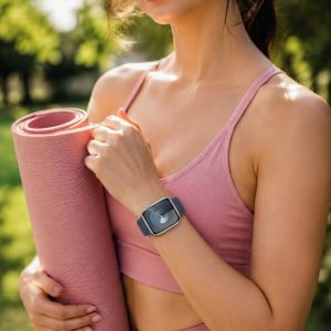 Model wearing Storm Blue Sport Band for Apple Watch Apple Watch band