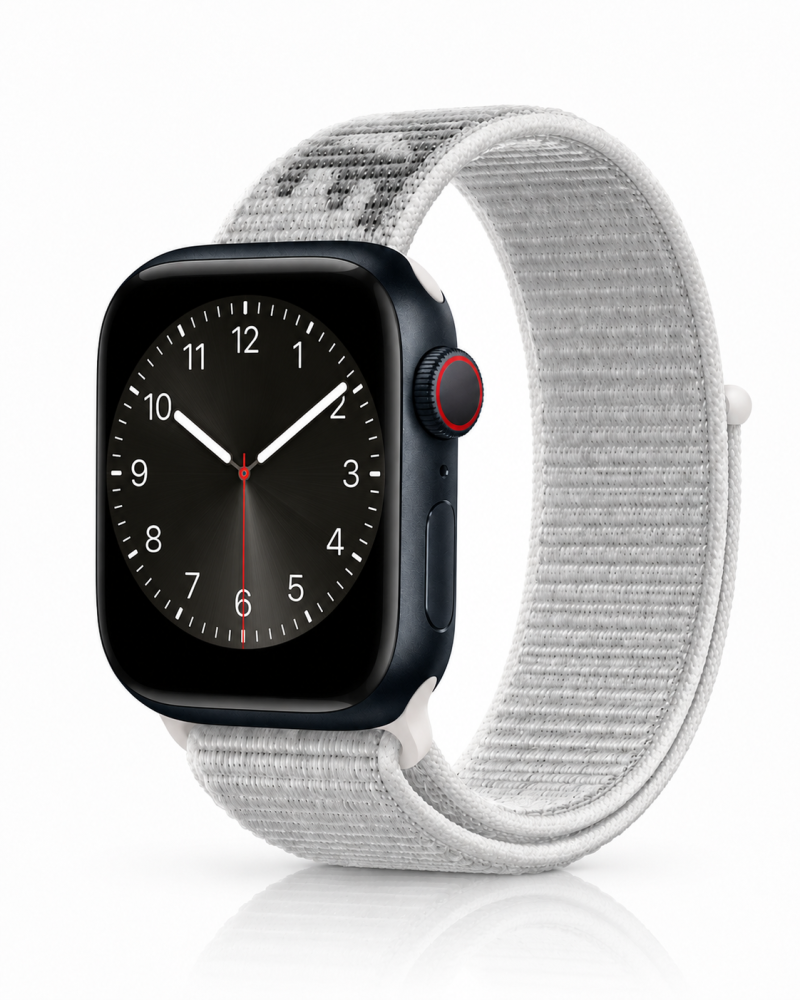 Model wearing Summit White Sport Loop Active For Apple Watch Apple Watch band