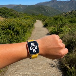 Model wearing Sunflower Sport Loop Band For Apple Watch Apple Watch band