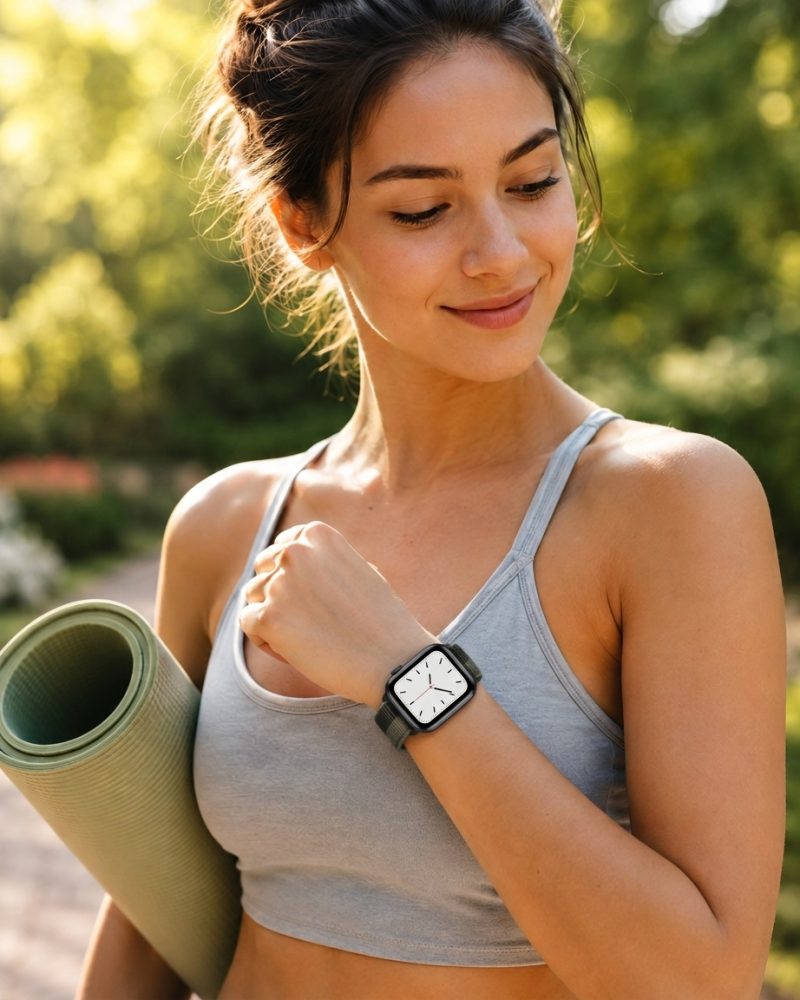 Model wearing Tornado / Grey Sport Loop Band For Apple Watch Apple Watch band