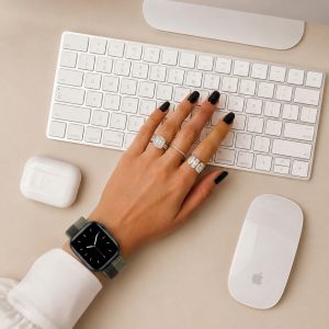 Model wearing Tornado / Grey Sport Loop Band For Apple Watch Apple Watch band